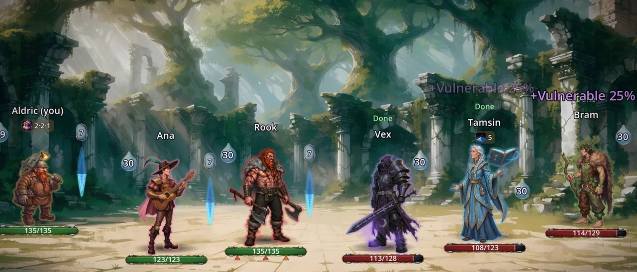 Two teams of three heroes face each other.